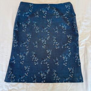 VINTAGE 90s Indigo Floral Midi Skirt | High Waisted Cottagecore | L 10/12